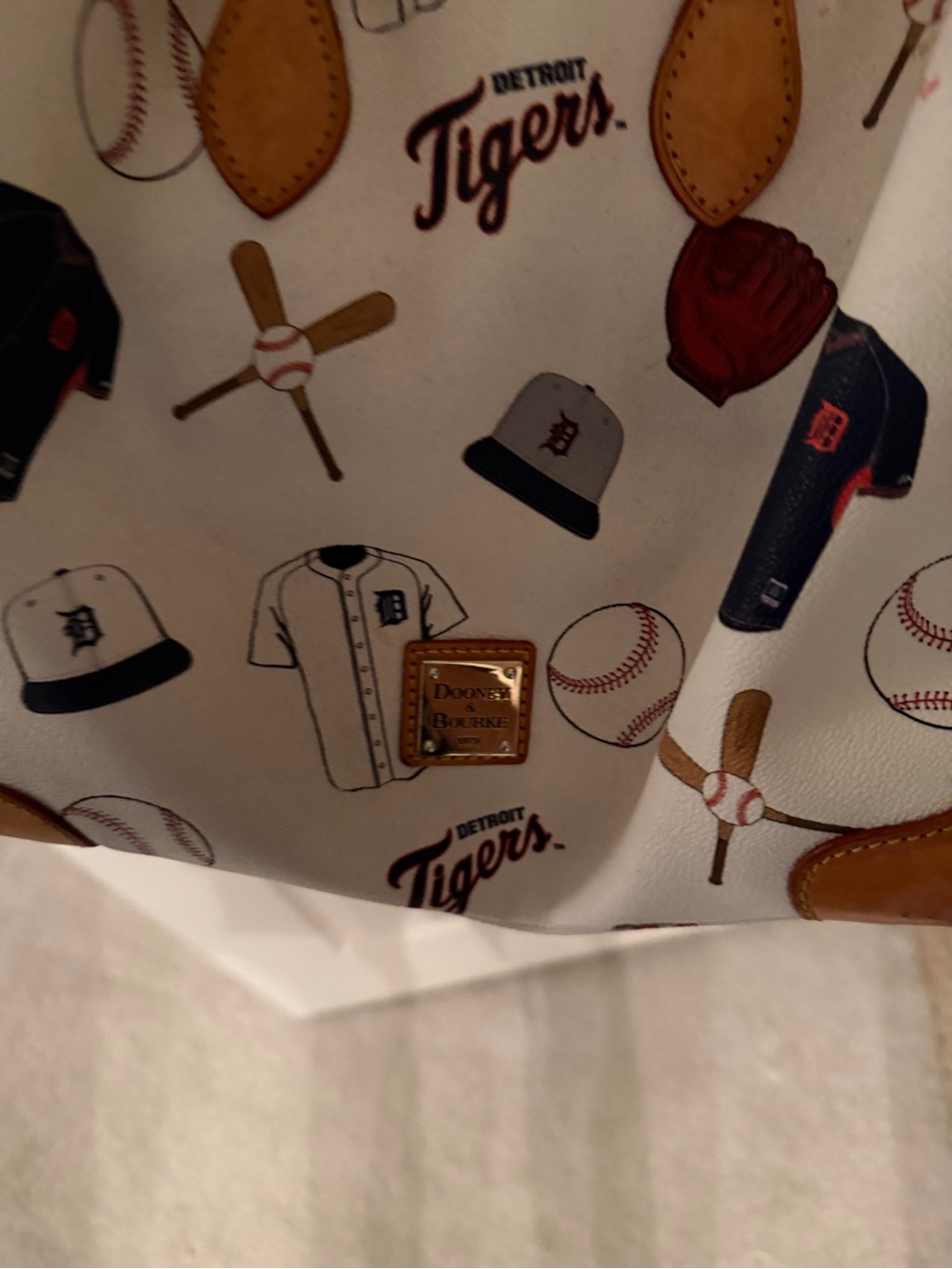 Dooney & Bourke White Baseball Print Crossbody with Tan Leather Trim - Picture 2 of 7